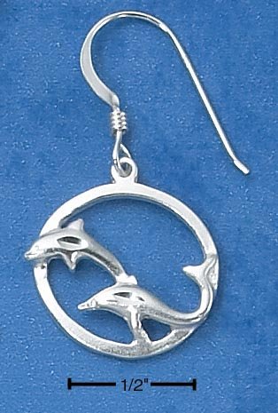 STERLING SILVER DOUBLE DOLPHIN W/IN CIRCLE ON FRENCH WIRE