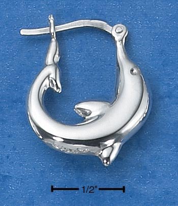 STERLING SILVER MEDIUM CURVED DOLPHIN HOOP EARRINGS