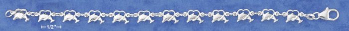 STERLING SILVER ITALIAN 7" DOLPHINS JUMPING THROUGH HEARTS LINK BRACELET