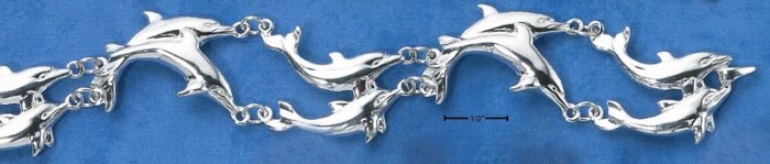 STERLING SILVER DOUBLE SWIMMING DOLPHIN LINK BRACELET