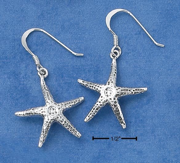 STERLING SILVER DANGLE STARFISH ANTIQUED F W EARRINGS