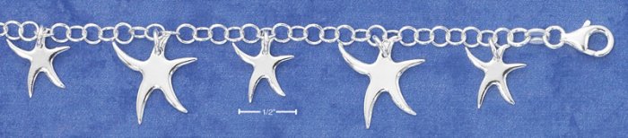 STERLING SILVER ITALIAN 7" HIGH POLISH MULTI STARFISH CHARM BRACELET