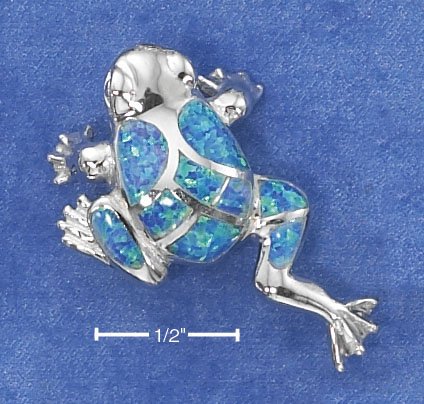 STERLING SILVER LAB OPAL MOSAIC FROG PENDANT / 18 IN CHAIN