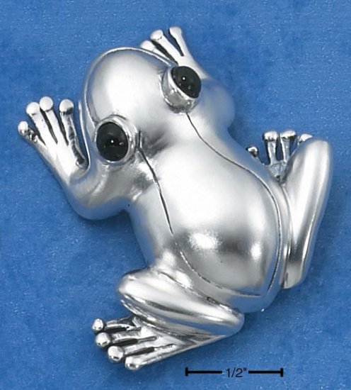 STERLING SILVER LARGE HIGH POLISH FROG W/ ONYX EYES PIN