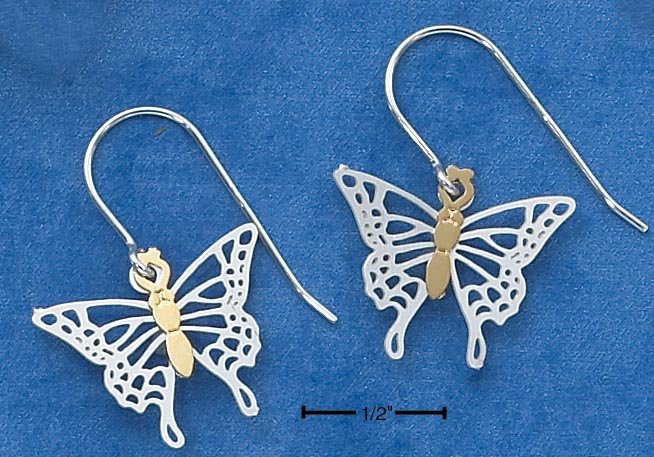 STERLING SILVER /GOLD FLUTTERING BUTTERFLY EARRINGS