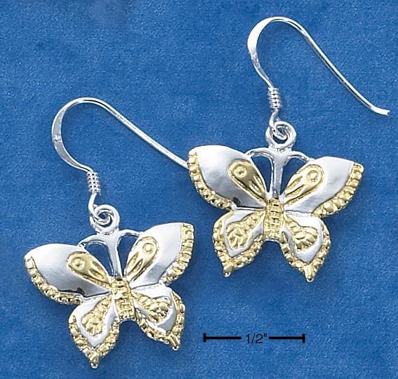 STERLING SILVER/GOLD ETCHED BUTTERFLY FW EARRINGS