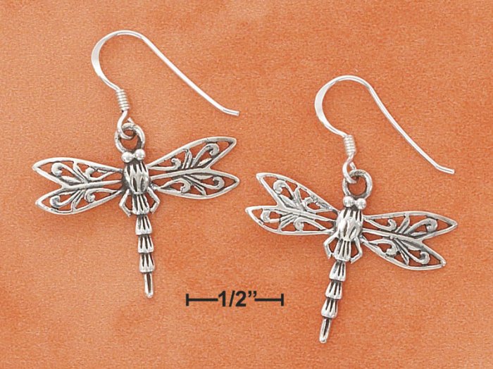 STERLING SILVER ANTIQUED DRAGONFLY FRENCH WIRE EARRINGS