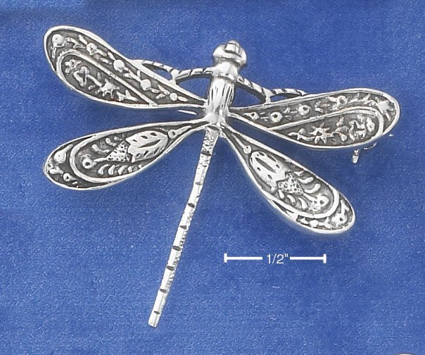 STERLING SILVER ANTIQUED DRAGONFLY PIN