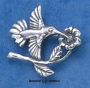 STERLING SILVER HUMMINGBIRD ON FLOWER PIN