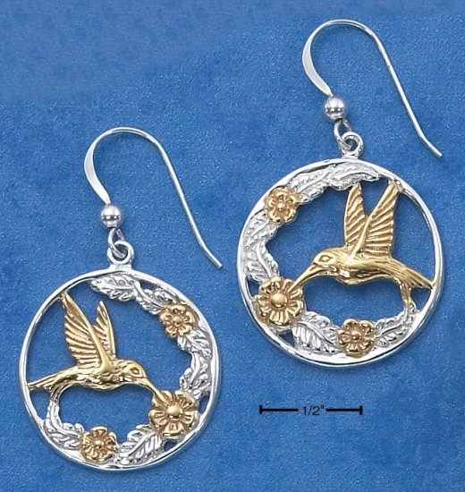 STERLING SILVER /14K GOLD HUMMINGBIRD EARRINGS