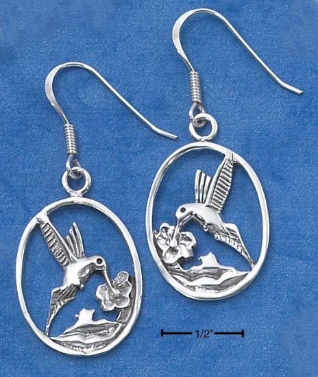 STERLING SILVER HUMMINGBIRD IN OVAL EARRINGS