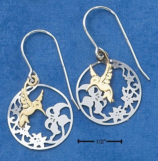 STERLING SILVER 14K GOLD FLUTTERING HUMMINGBIRD EARRINGS