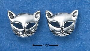 STERLING SILVER CAT FACES WITH OPEN EYES POST EARRINGS