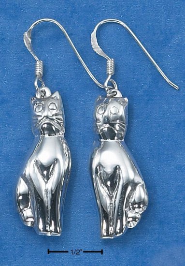 STERLING SILVER ELONGATED PUFFED CAT EARRINGS