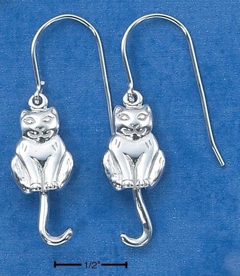 STERLING SILVER CAT W/ SWINGING TAIL EARRINGS