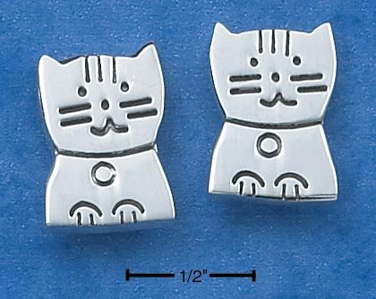 STERLING SILVER HAPPY SITTING KITTEN POST EARRINGS
