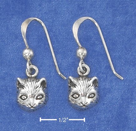 STERLING SILVER ANTIQUED CAT FACE FRENCH WIRE EARRINGS