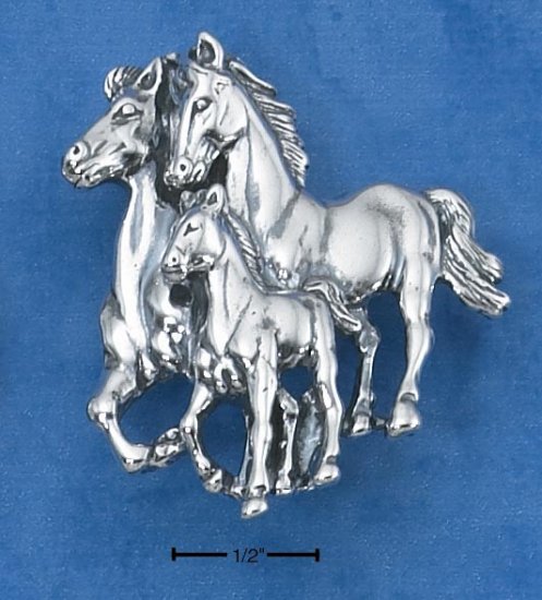 STERLING SILVER MOM & DAD W/ BABY HORSE PIN