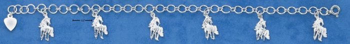 STERLING SILVER 7" LIGHTWEIGHT HORSES CHARM BRACELET