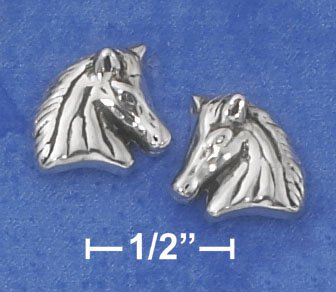 STERLING SILVER ANTIQUED HORSE HEAD POST EARRINGS (NICKEL FREE)