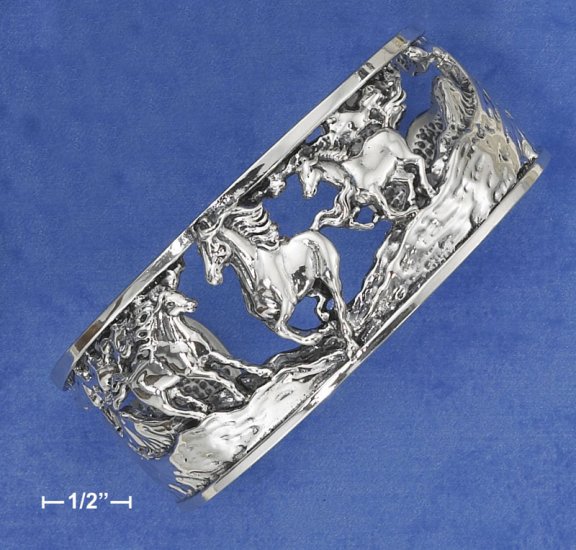 STERLING SILVER 1" CUFF W/ 3 HORSES RUNNING