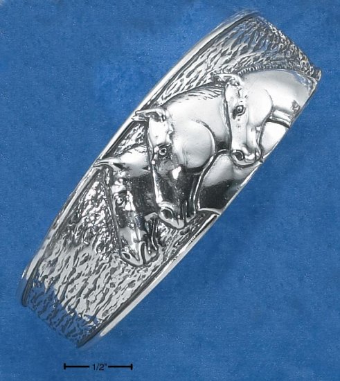 STERLING SILVER 22MM CUFF BRACELET W/ THREE HORSEHEADS