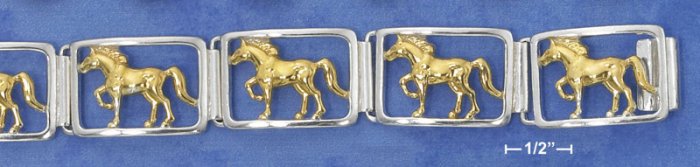STERLING SILVER /14K GOLD7" HEAVY HORSE LINK BRACELET