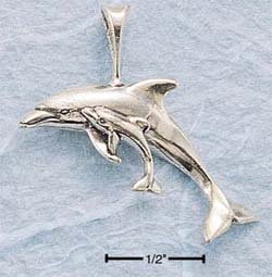 STERLING SILVER HP CURVED DOLPHIN W/ BABY CHARM