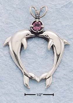 STERLING SILVER KISSING DOLPHINS W/ AMETHYST CHARM
