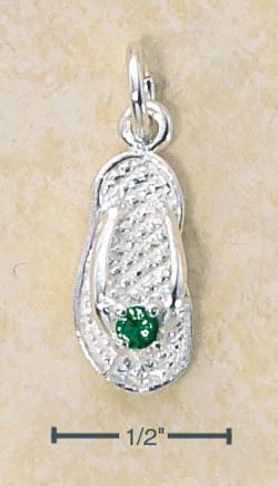 STERLING SILVER MAY CZ BIRTHSTONE FLIP FLOP CHARM