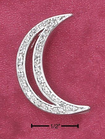 STERLING SILVER CZ CRESCENT MOON PENDANT