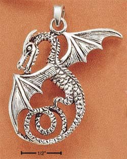 STERLING SILVER LARGE FLYING DRAGON CHARM