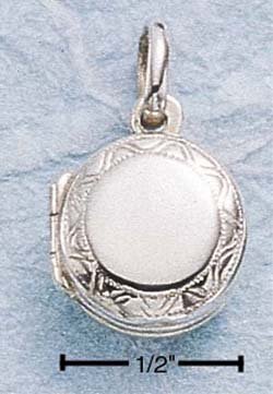STERLING SILVER SMALL ROUND ENGRAVED BORDER LOCKET