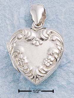 STERLING SILVER FLORAL EMBOSSED HEART LOCKET