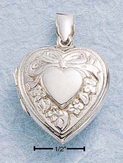 STERLING SILVER EMBOSSED HEART LOCKET WITH BOW