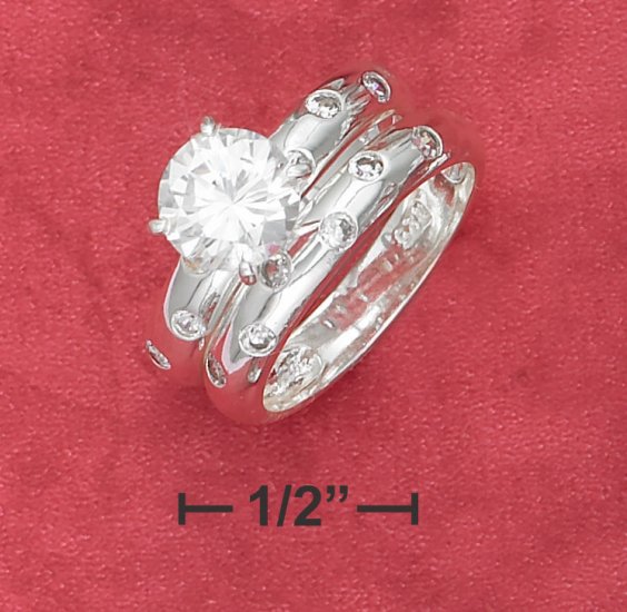 STERLING SILVER 8MM ( 2CT ) ROUND SOLITAIRE WEDDING SET