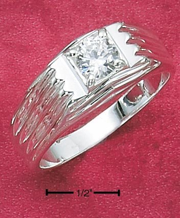 STERLING SILVER MEN'S RING W/ SINGLE 2CT RND CZ IN SQUARE SETTING