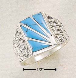 STERLING SILVER MEN'S TURQUOISE SUNBURST RING.