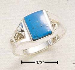STERLING SILVER MENS SMALL RECTANGULAR TURQUOISE INLAY RING.