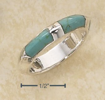 STERLING SILVER FLATTENED PUFF RING W/ THREE INLAY TURQUOISE STONES RING.