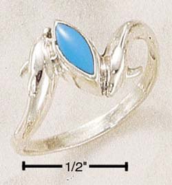 STERLING SILVER DOUBLE DOLPHIN WITH TURQUOISE RING.