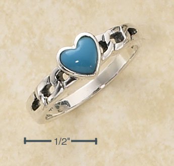STERLING SILVER SMALL TURQUOISE HEART ON OPEN CURB LINK BAND .