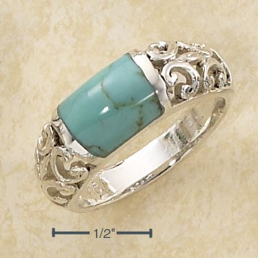 STERLING SILVER WIDE TURQUOISE BAR INLAY W/ OPEN SCROLLED BAND RING . Weight: 6.8 grams. SIZE 7.