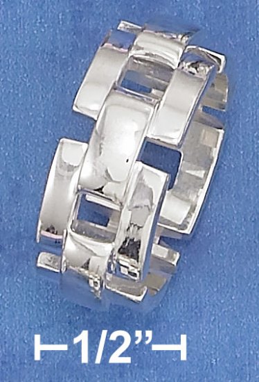 STERLING SILVER HIGH POLISH 10MM WIDE CHAIN LINK BAND RING.