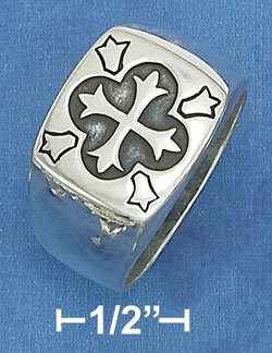 STERLING SILVER HIGH POLISH MENS 15MM SQUARE RING W/ CROSS