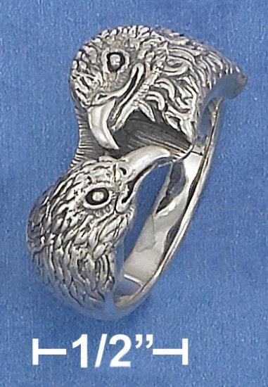 STERLING SILVER ANTIQUED HAWK HEADS RING
