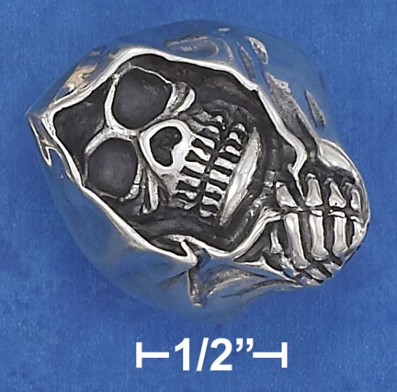 STERLING SILVER ANTIQUED MENS SKULL RING