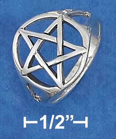 STERLING SILVER 16MM OPEN PENTACLE RING.
