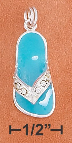 STERLING SILVER SEA GREEN ENAMEL 20MM SANDAL CHARM