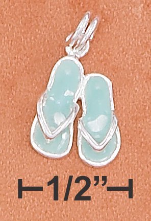 STERLING SILVER 10MM GREEN ENAMEL PAIR OF SANDALS CHARM
